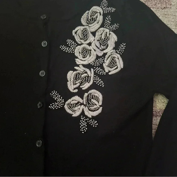 Garnet Hill• Black merino wool crew neck button down sweater size medium - Picture 4 of 10